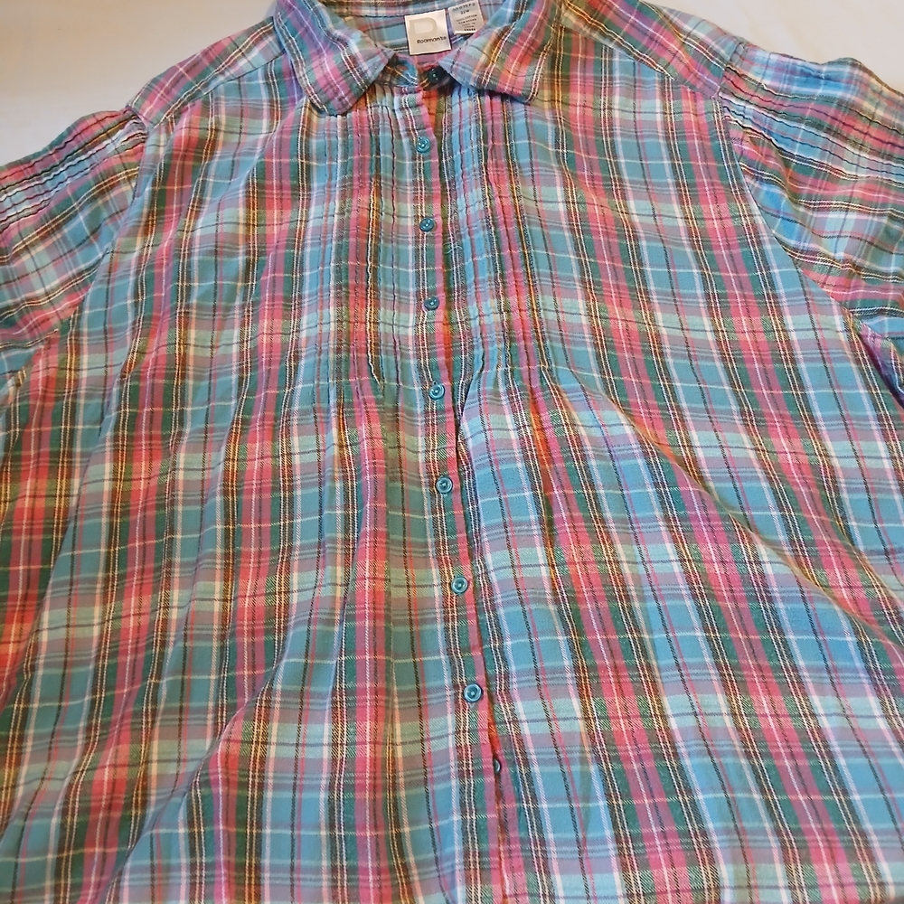 Roaman's Multicolor Plaid Button Down Shirt